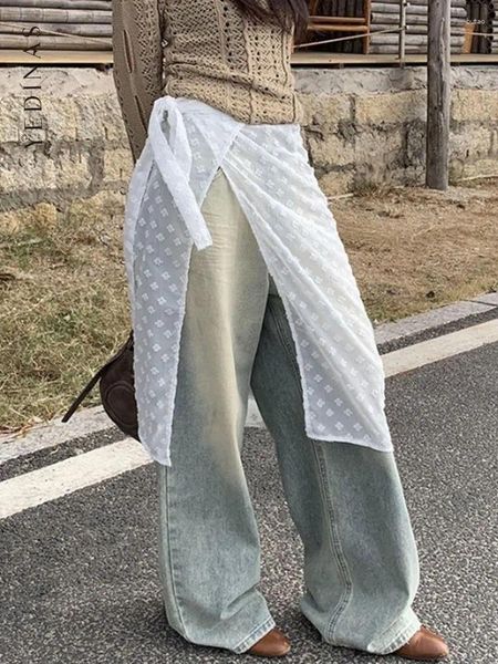 Saias Yedinas Coreano Moda Lace Up Floral Saia Mulheres 2024 Toda Temporada Avental Ver através Overskirt Y2K Chic A-Line Streetwear