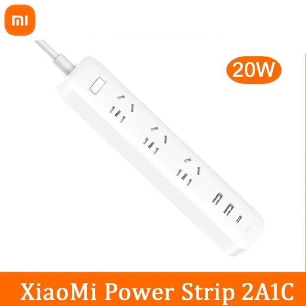 Controllo Xiaomi Socket MI Mijia QC3.0 20w Striscia di potenza di ricarica rapida 2A1C 3 Socket Plug Interfaccia Plug Standard Extension 1,8 m