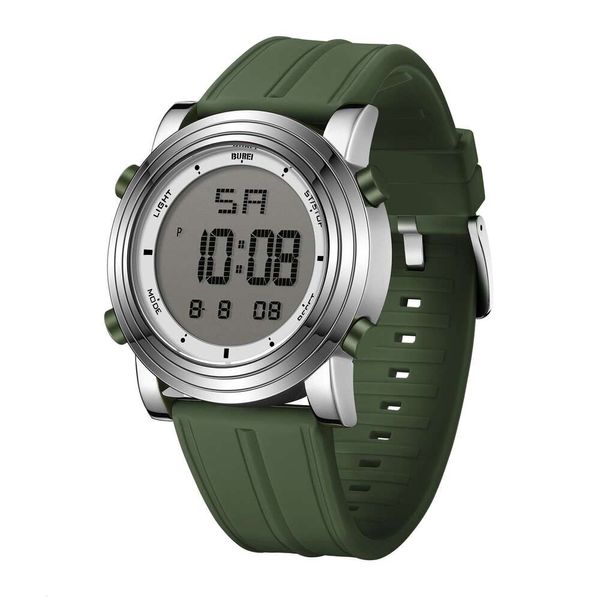 Мужские аналоговые цифровые спортивные часы BUREI с будильником, секундомером, светодиодной подсветкой и резиновым ремешком