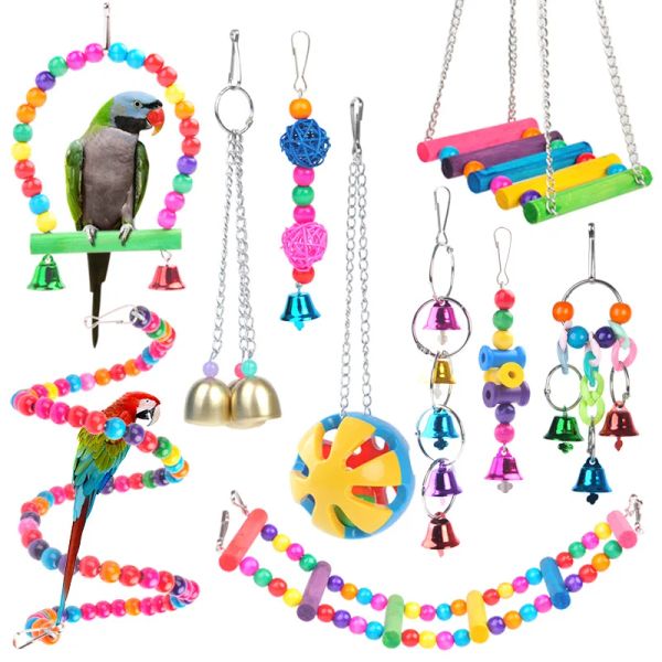 Suportes coloridos papagaio pássaro brinquedos suspensão pendurado ponte corrente pet pássaro papagaio mordida mastigar brinquedos gaiola de pássaro brinquedos para papagaios pássaros decoração