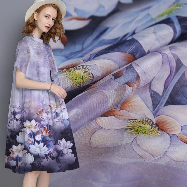 Bekleidungsstoff Lotus Digital Inkjet Leinen Kleid Cheongsam Seide Natur Großhandel Tuch 140cm