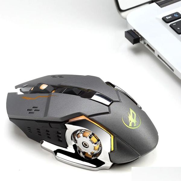 Mouse Mouse Raton Sem Fio Silencioso Recarregável 6 Botões Led Laptop Gamer Computador Inalambrico Ordenador Sem Fio 19A19 Drop Delivery Com Otgvy