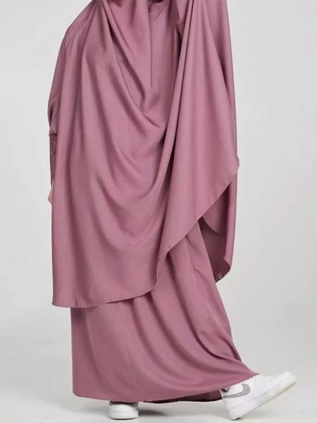 Abbigliamento etnico Eid Donne musulmane 2 pezzi Jilbab Set Gonna lunga Khimar Abito Hijab Indumento di preghiera Abaya Abito Ramadan con cappuccio Niqab islamico