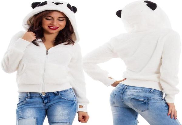 Moda Panda Kapşonlu Polar Sivil Kürk Ceket 2019 Kadınlar Sonbahar Kış Sıcak Yumuşak Ceket Kalın Peluş Pul Pul Paltosu Kısa Dış Giyim4298299