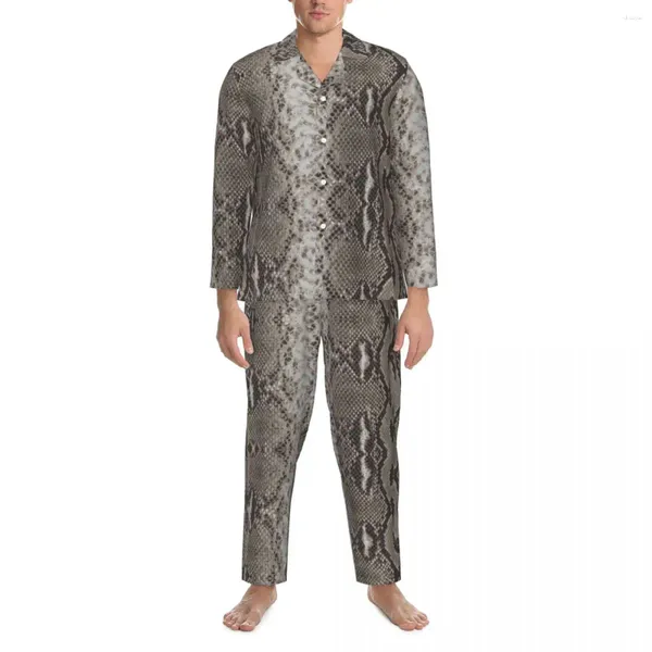 Pijamas masculinos Snakeskin Python Pijama Homens Clássico Faux Pele Animal Impressão Lazer Outono 2 Peças Casual Oversize Conjunto Personalizado