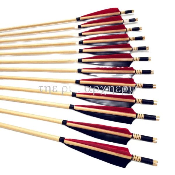 Equipamento para arco tradicional de tiro com arco longbow recurvo 6/12/24 peças flechas de madeira penas de peru