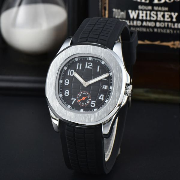 Мужские кварцевые часы 42 -мм кожаный резиновый ремешок Blue Black Sapphire Watch Super яркие роскошные часы для ремней для ремня