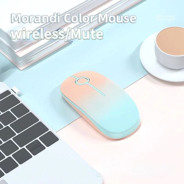 Ratos moda gradiente cor rosa azul 2.4g mouse sem fio computador mouse jogos 1600 dpi silencioso ergonômico mause para computador portátil