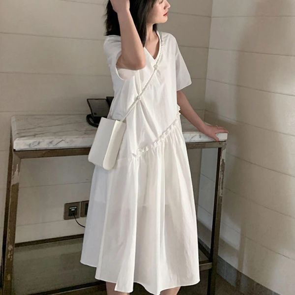 Vestidos 830# roupas de maternidade verão v algodão de algodão curto curto vestido elegante e elegante gestante feminino vestido mamãe