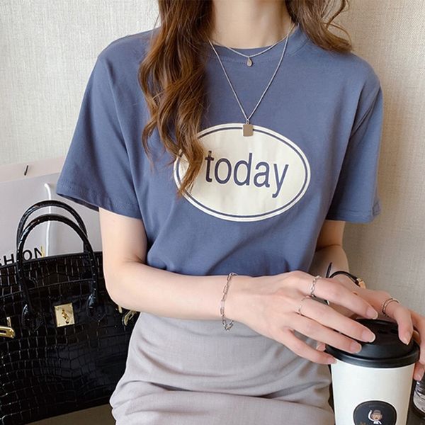 T-shirt a maniche corte per tendenza Instagram da donna 2024 nuova versione estiva coreana lettera studentesca stampata top per abbigliamento femminile, un pezzo per la sostituzione dei capelli