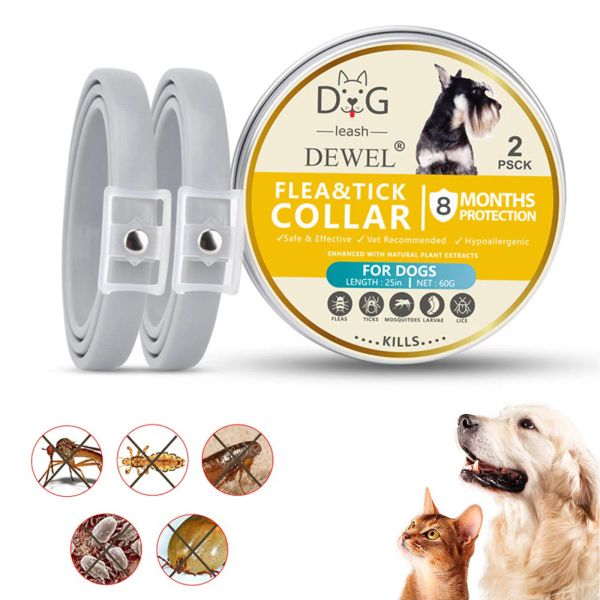 Coleiras Dewel 2 PCS Cat Dog Collar Anti Flea Mosquitos Carrapatos Inseto 8 Meses Proteção À Prova D 'Água Herbal Retrátil Pet Collar