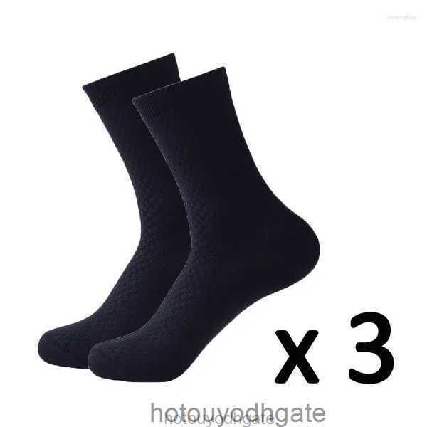 Meias masculinas 3 pares de fibra de carvão de bambu desodorante primavera verão cor sólida tubo médio casual negócios meias masculinas calcetines