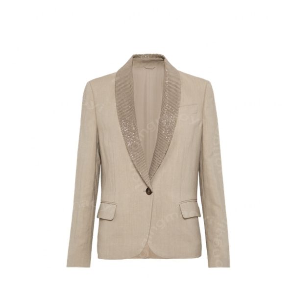 Blazer da donna firmati Giacca Brunello Cuccinelli Cappotti da completo per il tempo libero a maniche lunghe in lino marrone chiaro