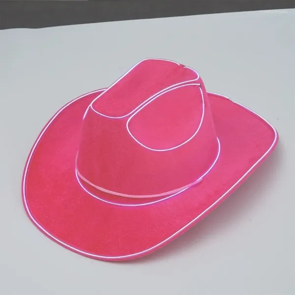 Baskenmütze im westlichen Stil, Cowboyhut, Neuheit, Cowgirl, rosa leuchtendes Kostüm, Zylinder, Kopfbedeckung, Fedora-Hut, Karneval, Party, Requisiten, Kappe