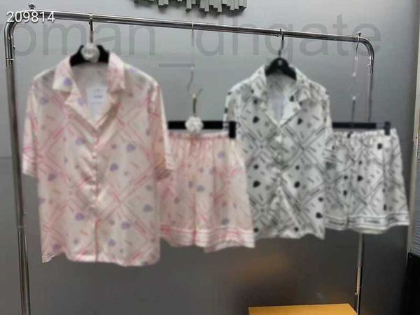 Mulheres duas peças calças designer camélia flor verão mulheres pijamas seda jacquard design camisola conjunto de manga curta calças casa desgaste para mulheres 85tm