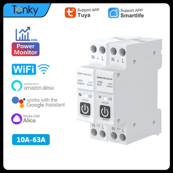 Controle tuya zigbee/wifi interruptor inteligente com medição 1p 163a trilho din para controle de casa inteligente via alexa google home alice