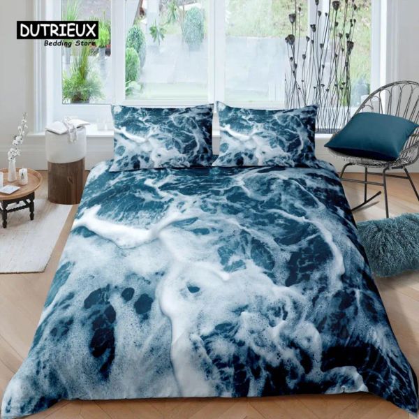 Установите Home Living Luxury 3D Seawwater Bdide Set Seat Sea Pedvet Cover Pillowcass Queen и King Eu/US/AU/UK Size Comforter.