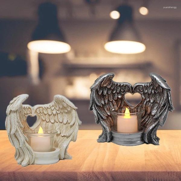 Подсвечники, держатель с крыльями ангела, чайная лампа, светодиодная статуя, статуэтки, подарок на память из смолы