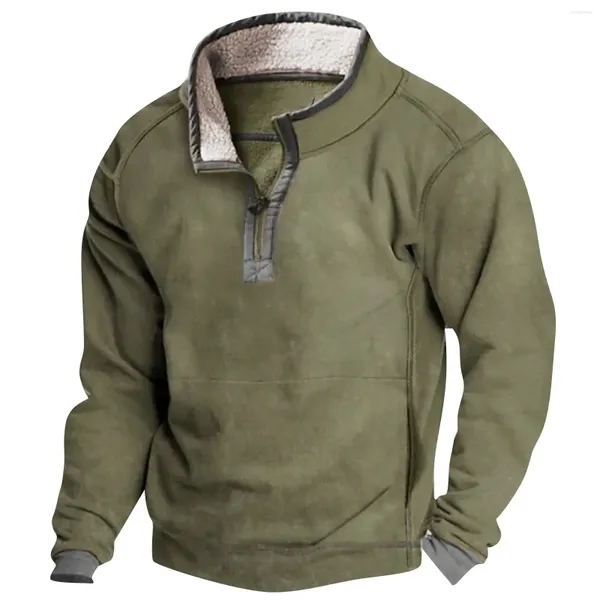 Hoodies masculinos casual lapela zíper sweatshirts 2024 outono inverno camisola sem capuz mangas compridas fino solto cor bloqueando pulôver