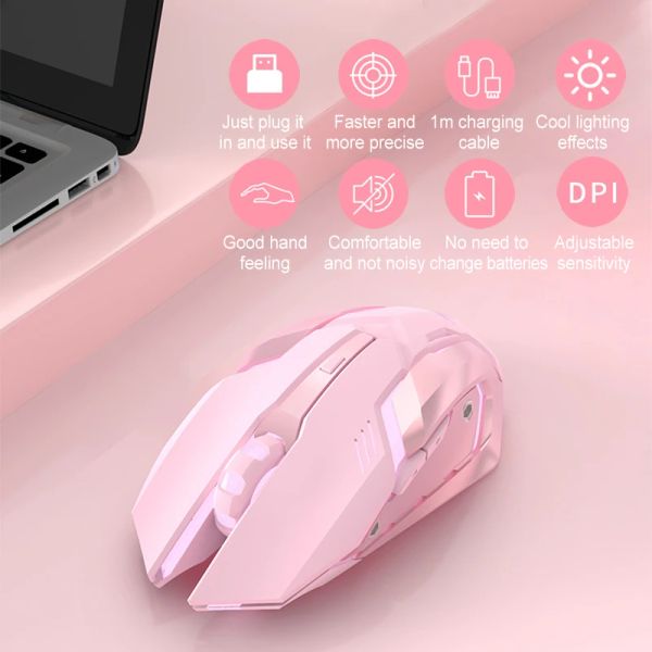 Mouse Mouse da gioco wireless silenzioso 2.4G Mouse ergonomico ricaricabile per computer Mouse a 6 pulsanti 1600 DPI ottico silenzioso per PC portatile