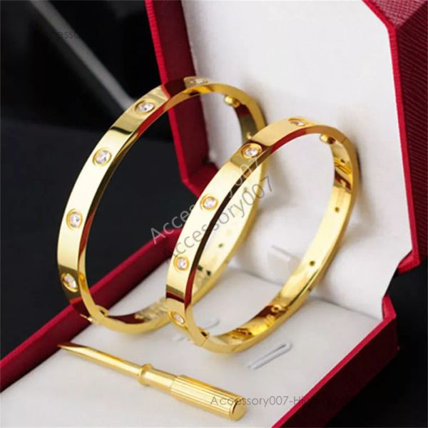 Designer de jóias pulseira Bangle 4CZ 4MM 6MM Pulseras Titanium Steel Jóias para amante chave de fenda parafuso pulseira ouro prata rosa punhos presente do dia das mães