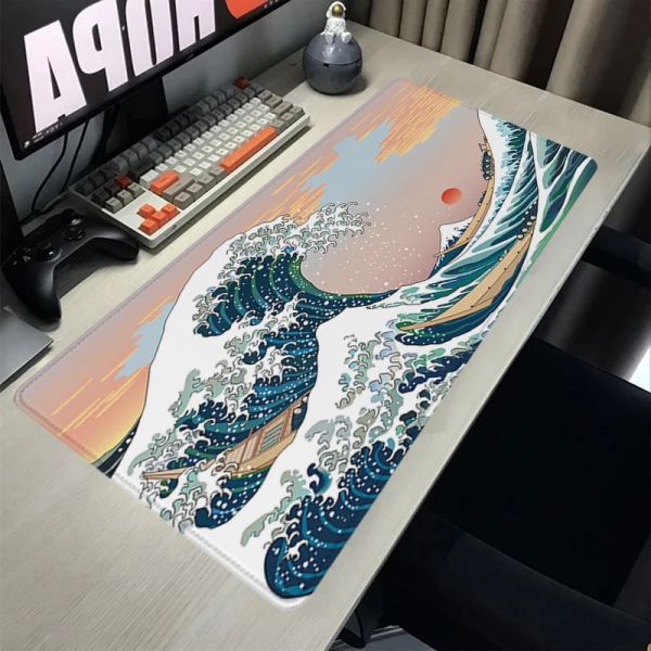 Pads Mousepad Japonês Kanagawa Grande Onda Anime Borracha Mouse Pad Gaming Acessório Gamer Armário Tapete Computador Deskmat Teclado Tapetes