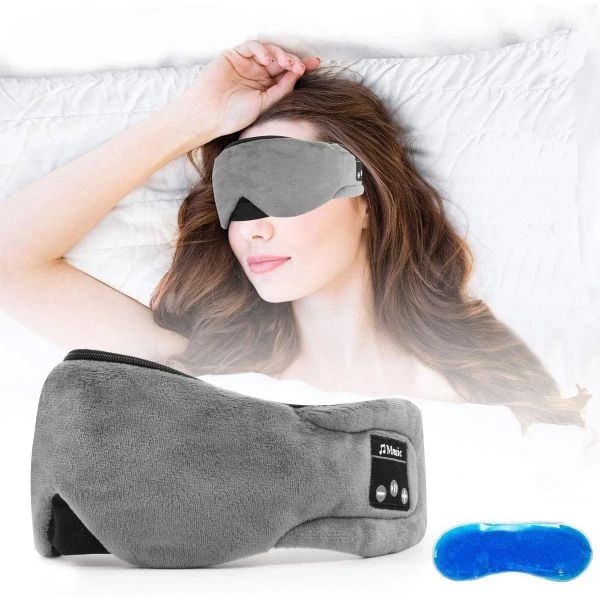 Cuffie Maschera per dormire senza fili Cuffie Bluetooth 5.0 Maschera per occhi per dormire con slot per gel per terapia freddo/caldo Maschera per occhi con microfono ultrasottile