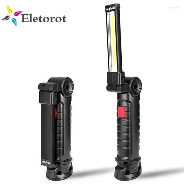 Torce elettriche Torcia elettrica magnetica a LED COB Torcia portatile per esterni Lampada da ispezione con gancio magnetico Lampada da lavoro senza fili Lanterna