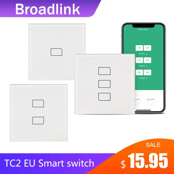 Controle broadlink tc2 1/2/3 gangeu padrão interruptor de luz design moderno painel toque branco wifi controle inteligente sem fio via rm4 pro