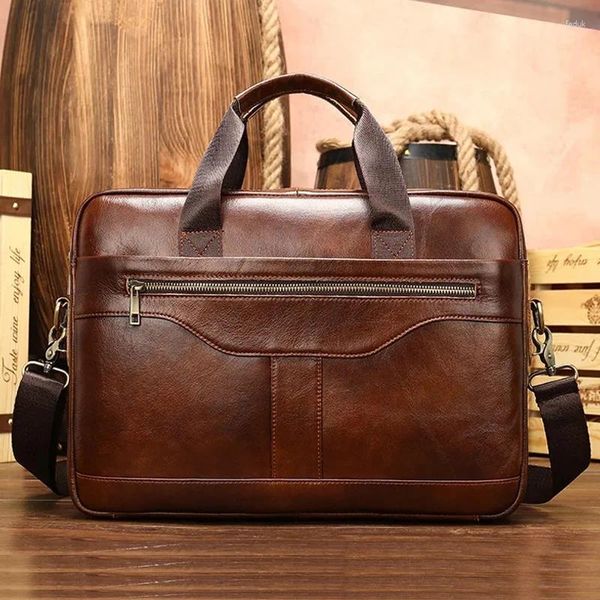 Brieftaschen Leder Männer Laptop Tasche 14 Zoll Echte Business Männer Aktentaschen Arbeit Tote mit Riemen Messenger