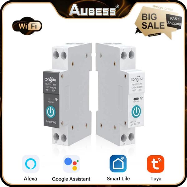 TONGOU Tuya Alexa Voice Remote Metering Timer Switch Relay TOQSY1 Control Wifi 1P 10/16/25/32/40/50/63A DIN Rail Smart Circuit Breaker