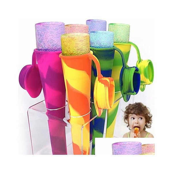 Ferramentas de sorvete 6 unidades / conjunto Colorf Sile Ice Pop Maker Bandeja de tubo Molde de picolé Creme congelado Iogurte Mod com tampas Ferramentas de cozinha DIY Childre Dhoeh