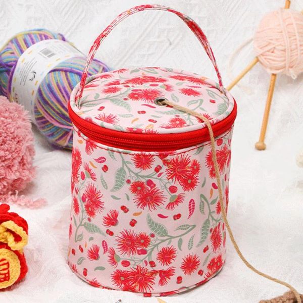 Sacos de armazenamento Padrão floral Suporte de fio Saco de costura Zipper Crochet Tote Organizador com alça para ferramentas de agulhas de tricô