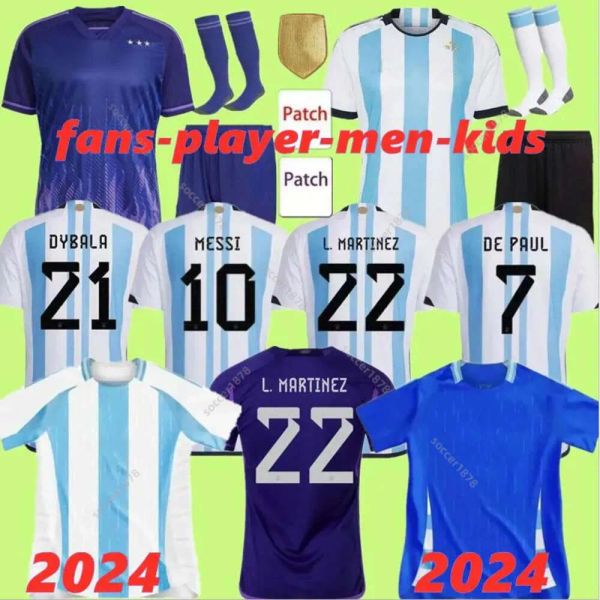 Argentinien 3-Sterne-Fußballtrikots zum Gedenken 23 24 25 MESSIS MAC ALLISTER DYBALA DI MARIA MARTINEZ DE PAUL MARADONA Kind Kinder Kit Männer Frauen Shirt