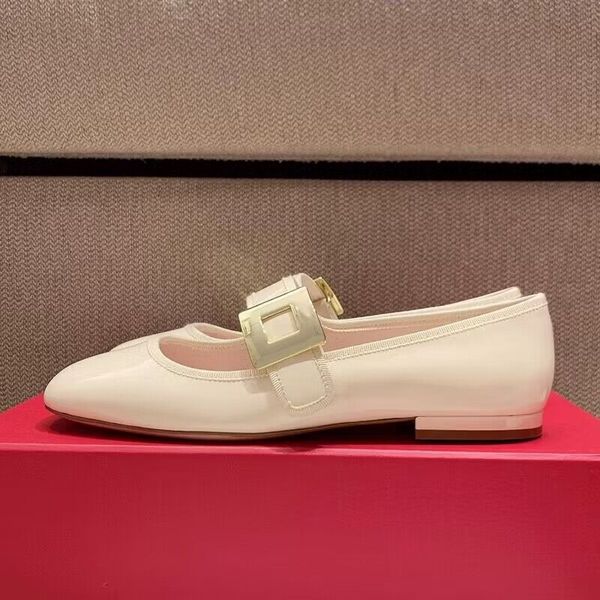 2024 designer de couro genuíno sapatos femininos couro genuíno ballet luxo apartamentos dedo do pé quadrado cristal plana rv
