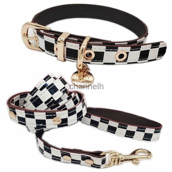 Hundehalsbänder und Leinen, schwarz-weiß kariertes Hundehalsband und Leinen, weicher Designer-Hund für Poodie, Chihuahua, Pomeranian, Yorkshire, Spaziergang im Freien, B77 240302