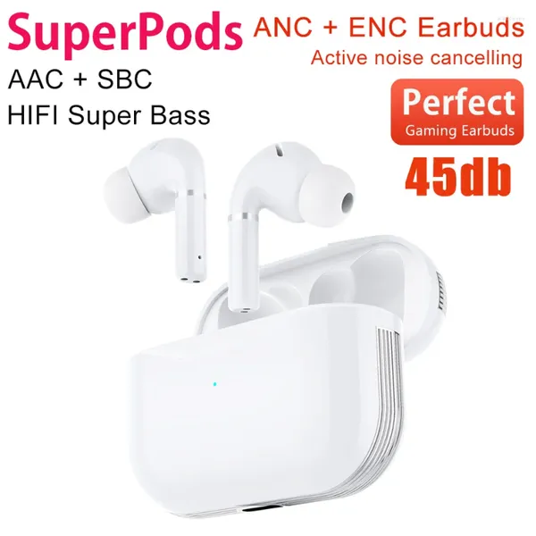 SuperPods Pro 2 3 ANC TWS Bluetooth 5.2 Ear fone de ouvido cancelamento de fones de ouvido BES 2500ZP AIROHA 1562A Gamer Sports Earbuds