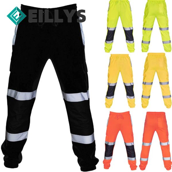 Hosen Neue Männer hohe Sichtbarkeit Sport Sweat Hosen Arbeit Fleece Bottom Joggerms Jogger gelb Schwarz Orange Fluoreszenzgrün Herbst#G30