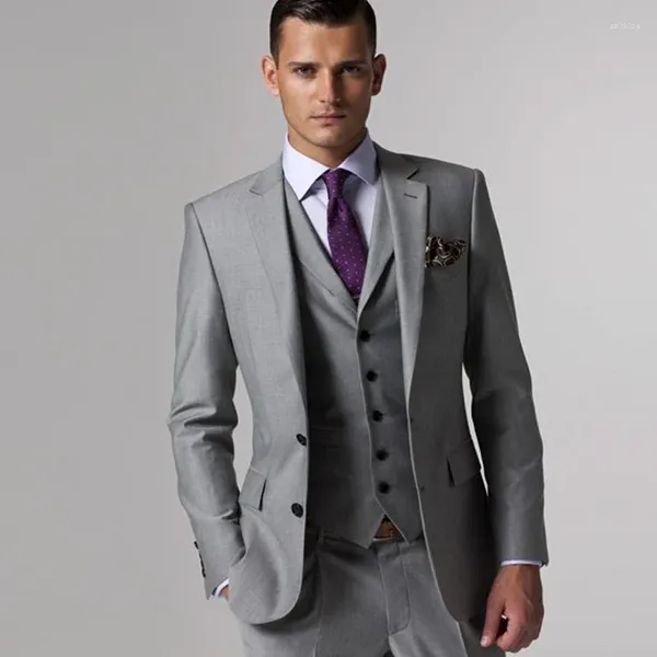 Ternos masculinos cinza formal masculino para negócios 3 pçs casamento padrinhos smoking masculino moda jaqueta calças colete traje de fumo 2024