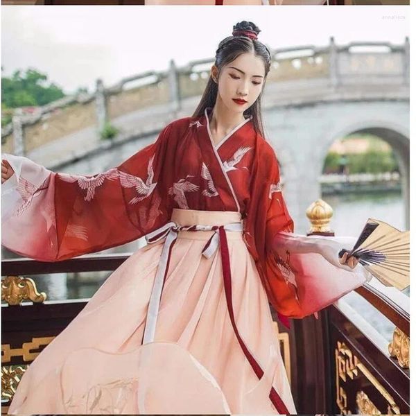 Abbigliamento da palcoscenico Ragazza cinese Hanfu Han Stile antico Ming e Tang Costume tradizionale Cappotto Gonna Abito da spettacolo per il giorno dell'anno