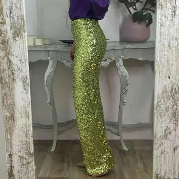 Pantaloni da donna Pantaloni da pendolarismo da donna Paillettes tinta unita a vita alta svasati per vestibilità slim brillante