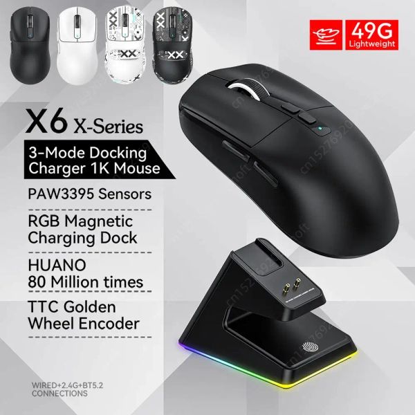 MICE Angriff Hai X6 Wireless Gaming Maus 26000DPI 2.4G Empfänger Optische Maus PAW3395 Bluetooth Compatible Ergonomic Makro Maus