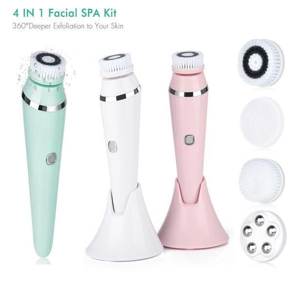 Devices 4-in-1-Gesichtsreinigungsbürste, wiederaufladbar, elektrisch, wasserdicht, Spin-Peeling, Wasch-Gesichtspeeling-Reiniger-Set, Hautpflegemaschine