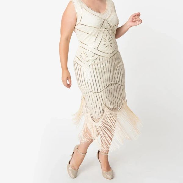 Vestido plus size 1920s art deco longo franjas lantejoulas contas rugindo 20s flapper gatsby traje de festa vestido vintage para mulheres