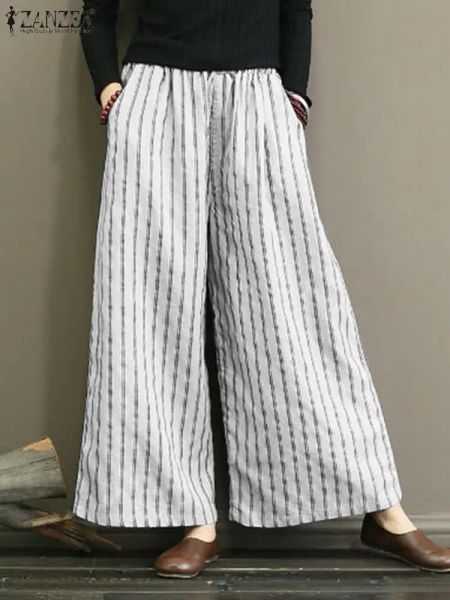 Capris Moda Primavera ZANZEA Pantaloni da donna 2023 Pantaloni a gamba larga a righe stampati alla caviglia Palazzo Pantaloni casual da vacanza Pantalon