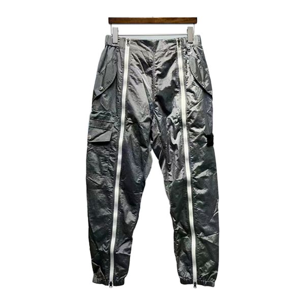 Calças masculinas Top primavera e verão Compass bordado masculino metal nylon calças casuais Topstoney calças reflexivas de metal nylon para homens mulheres Calças de casal