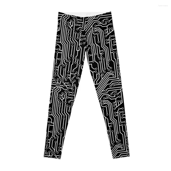 Calças ativas modernas preto e branco placa de circuito cibernético padrão leggings roupas de exercício para conjunto de fitness ginásio das mulheres