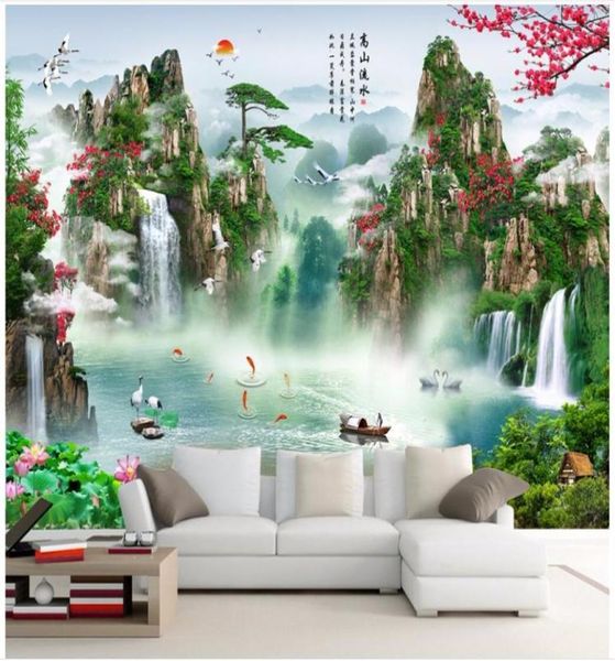 3d carta da parati personalizzata po murale Cinese paesaggio cascata sfondo muro decorazioni per la casa soggiorno carta da parati per pareti 3 d7589086