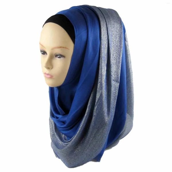 Abbigliamento etnico HIJAB Sciarpa lunga musulmana islamica per le donne Scialle glitter argento di grandi dimensioni Shimmer 180/60 cm