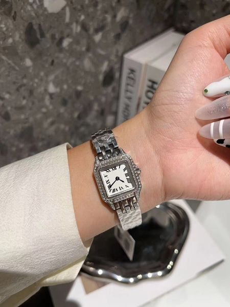 designer Sliver Relógios pequenos com diamantes Relógio de 22 mm para mulher com caixa Movimento de quartzo importado de alta qualidade com caixa de aço de precisão e mostrador banhado a prata